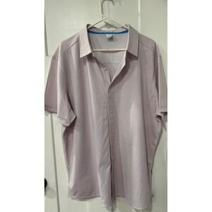 REV Mens Short Sleeve Button Down Performance Shirt XXL White Burgundy Grid 1770